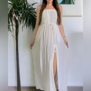 Poupette St Barth Mara strapless maxi dress pockets white crinkle viscose S